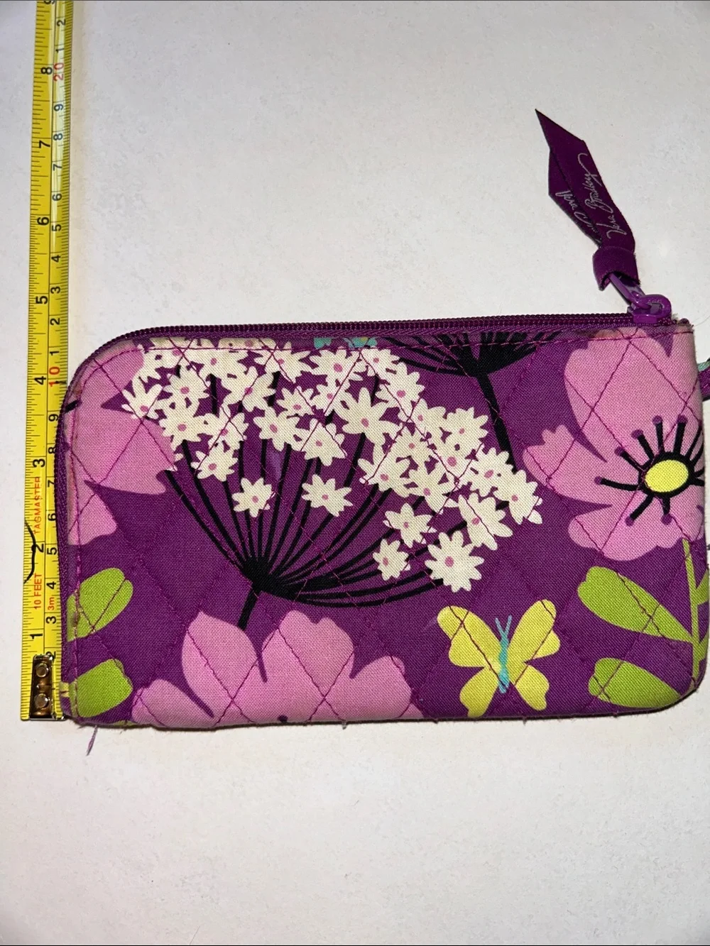 Vera Bradley Purple Floral Quilted Wristlet with Teal & Lime Accents